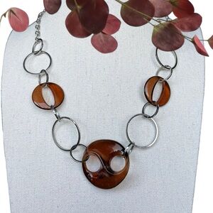 Modern Sculptural Tortoiseshell Acrylic Link Gunmetal Chain Statement Necklace